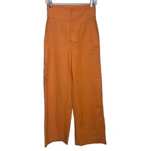 SHEIN Wide Leg Pants Women Size 4 Orange High Waist Cotton Linen Blend JIT704024